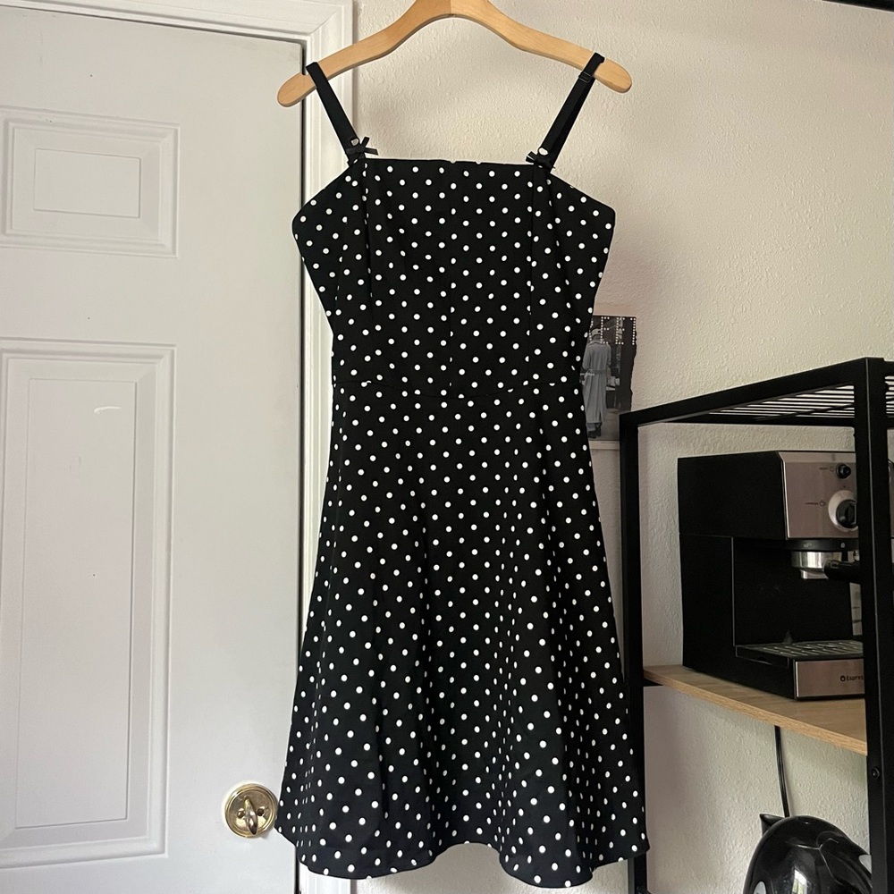 SUPER LOW FAT vintage black and white polka dot‎ cotton blend full skirt mini